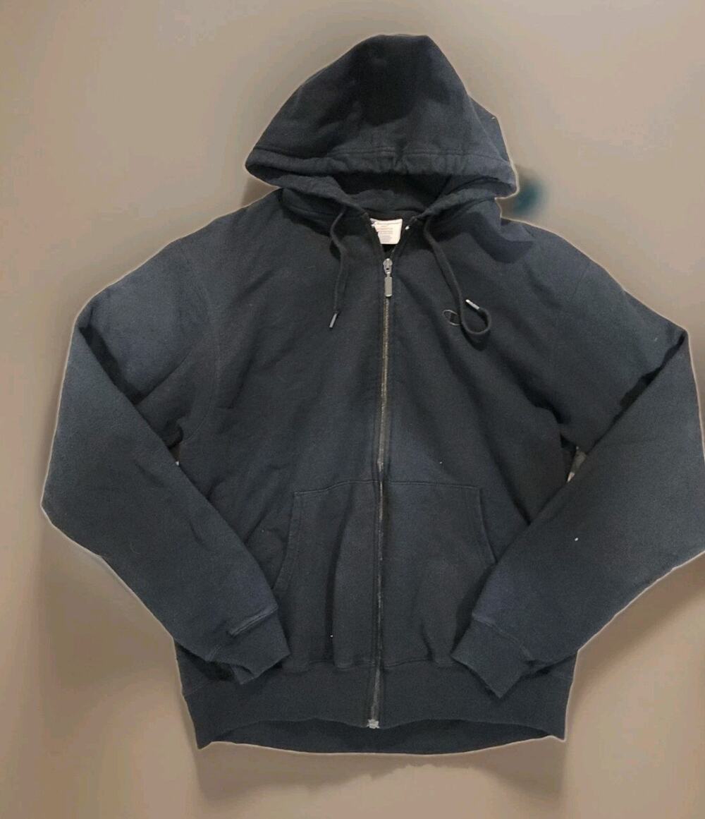 Champion Authentic Eco Mens Large Black Full Zip Hoodie Fleece Sweatshirt L